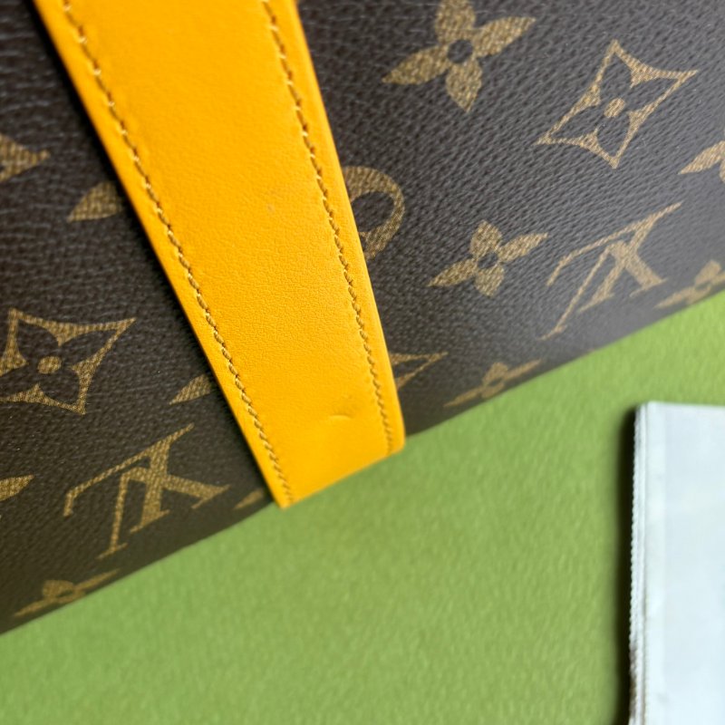 Keppall 35 ::LOUIS VUITTON:: LV M13201 經典花紋黃色皮革銀釦旅行袋手提斜背包-8