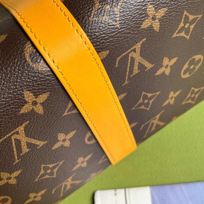 Keppall 35 ::LOUIS VUITTON:: LV M13201 經典花紋黃色皮革銀釦旅行袋手提斜背包-9