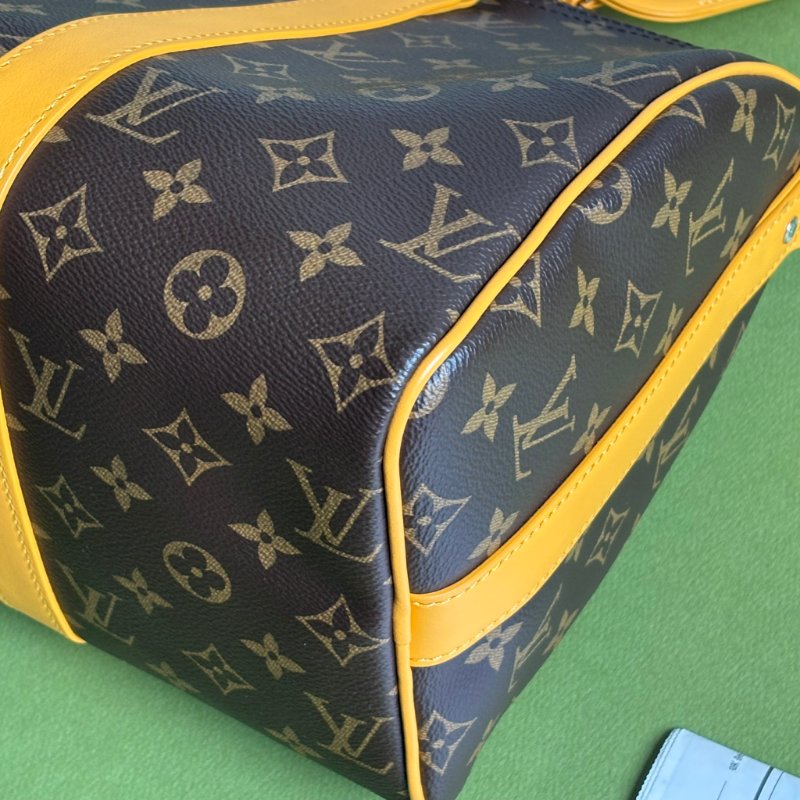 Keppall 35 ::LOUIS VUITTON:: LV M13201 經典花紋黃色皮革銀釦旅行袋手提斜背包-12