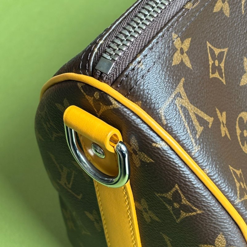 Keppall 35 ::LOUIS VUITTON:: LV M13201 經典花紋黃色皮革銀釦旅行袋手提斜背包-14