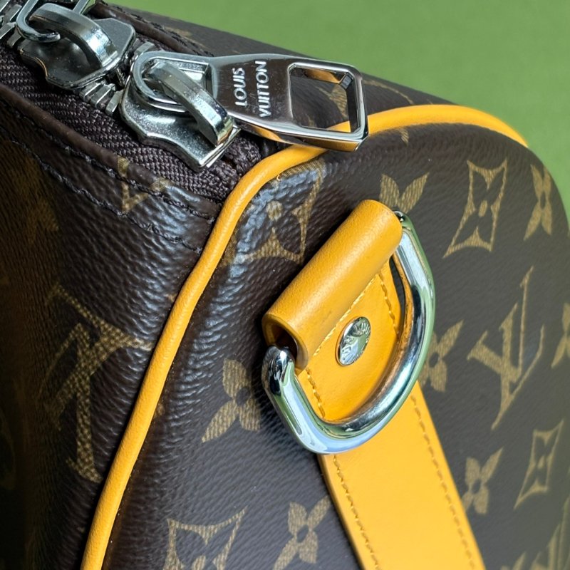 Keppall 35 ::LOUIS VUITTON:: LV M13201 經典花紋黃色皮革銀釦旅行袋手提斜背包-16