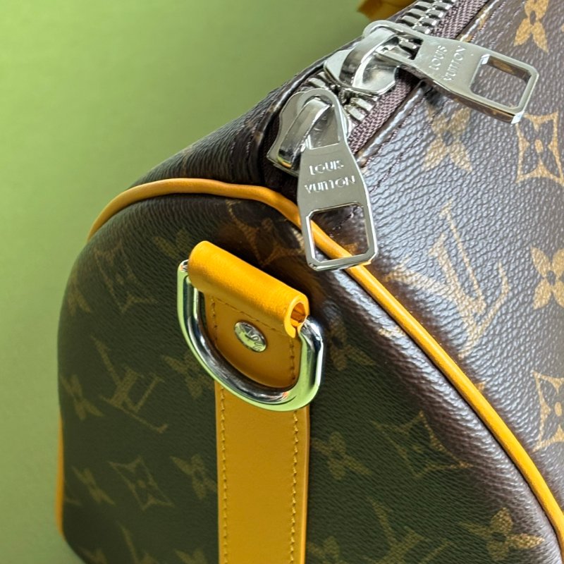 Keppall 35 ::LOUIS VUITTON:: LV M13201 經典花紋黃色皮革銀釦旅行袋手提斜背包-17
