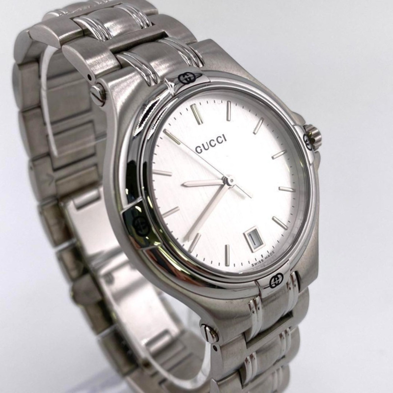 Gucci GUCCI 9045系列YA090318銀色男士瑞士製造石英日期日曆腕錶-1