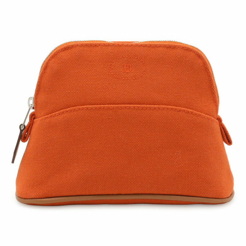 愛馬仕 Bolide Pouch 16 迷你手提包 棉帆布 皮革 橙色 自然色-0