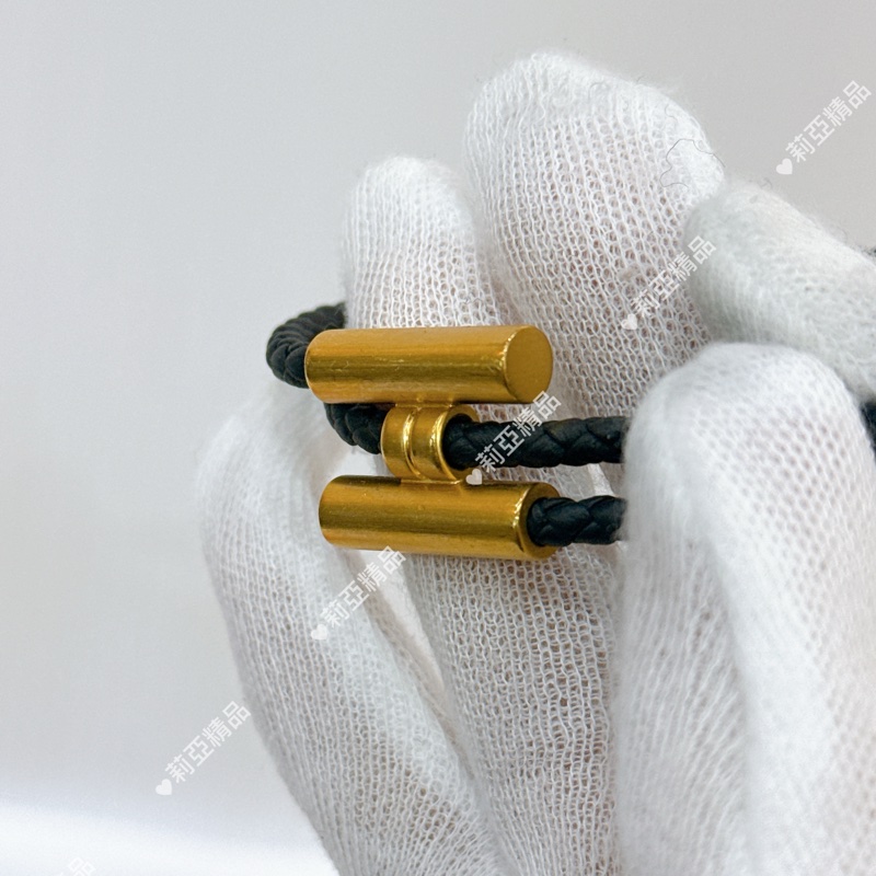 莉亞精品♡ Hermes黑色皮革金釦手環 二手美品-3