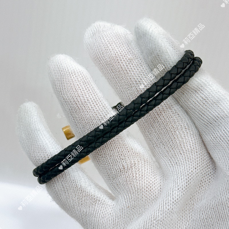 莉亞精品♡ Hermes黑色皮革金釦手環 二手美品-5