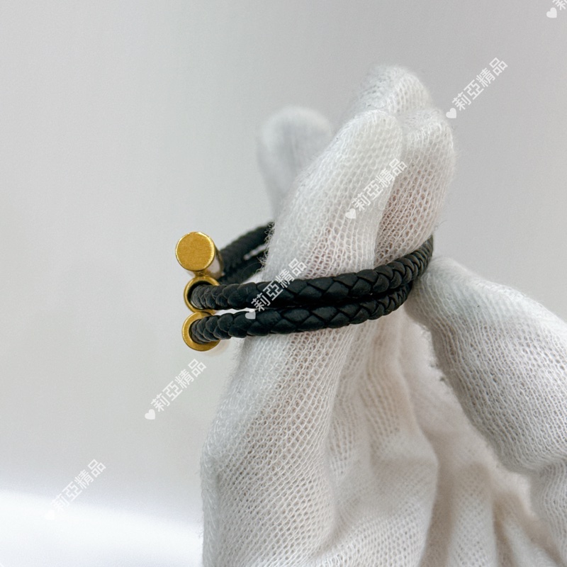莉亞精品♡ Hermes黑色皮革金釦手環 二手美品-7