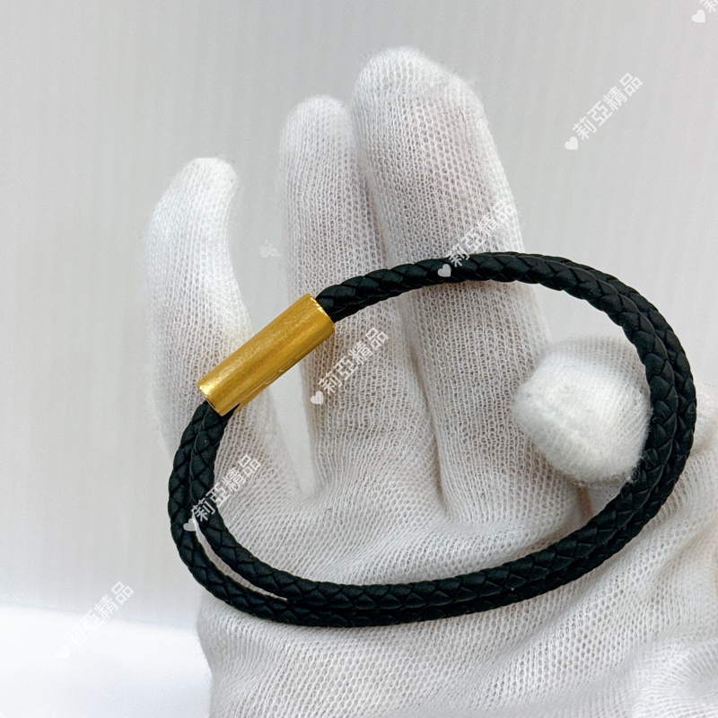 莉亞精品♡ Hermes黑色皮革金釦手環 二手美品-8