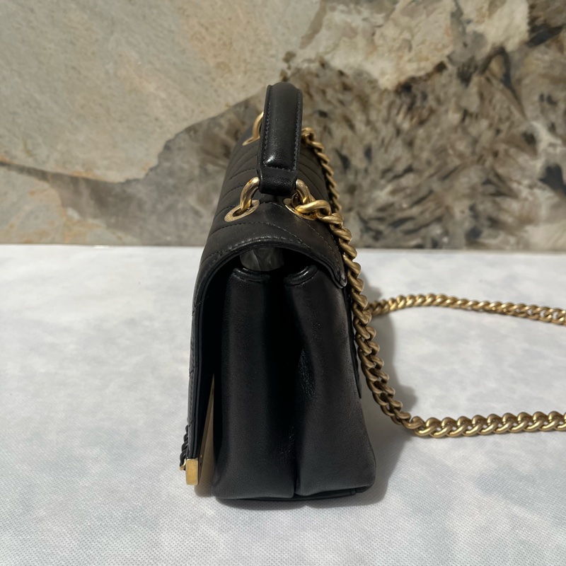 Chanel黑金牛皮飾邊梯形手拿鏈條斜背兩用包-1