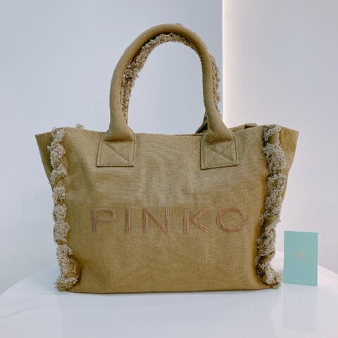 MS0634 Pinko 品高 帆布 沙灘包 手提 綠色 金扣 Beach Shopping Tote Canvas Green x GHW