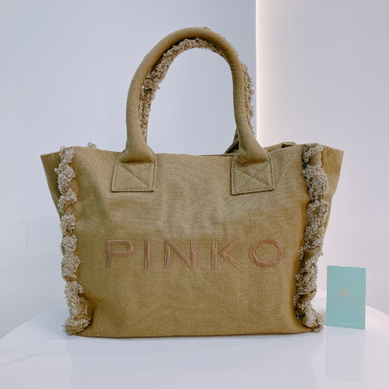 MS0634 Pinko 品高 帆布 沙灘包 手提 綠色 金扣 Beach Shopping Tote Canvas Green x GHW-0