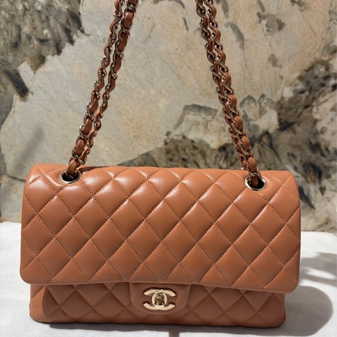 Chanel 焦糖色金釦羊皮CF25