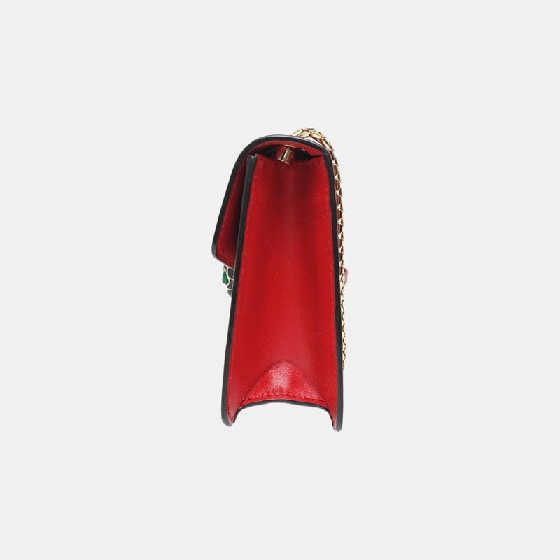 BVLGARI SERPENTI FOREVER 小號 紅色牛皮蛇頭鑲嵌蛇頭包斜背包-1