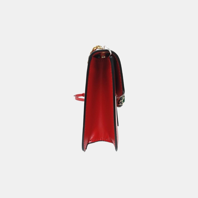 BVLGARI SERPENTI FOREVER 小號 紅色牛皮蛇頭鑲嵌蛇頭包斜背包-2