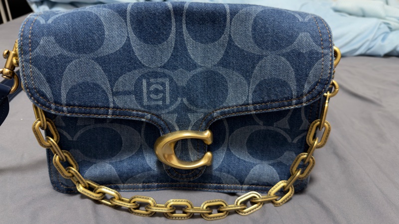TABBY 經典 SIGNATURE 大號 丹寧布 COACH CLOT 鏈帶單肩手袋-0