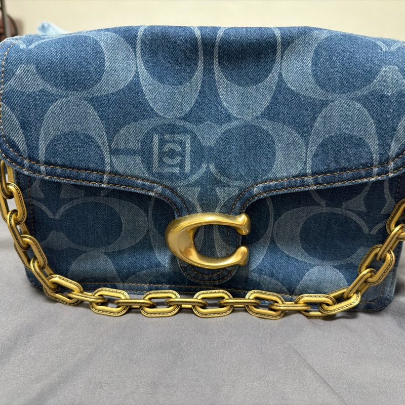 TABBY 經典 SIGNATURE 大號 丹寧布 COACH CLOT 鏈帶單肩手袋-5