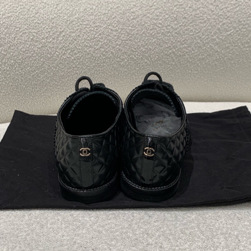 Chanel/香奈兒 黑色拼皮德比鞋 尺寸：36 配塵袋-3