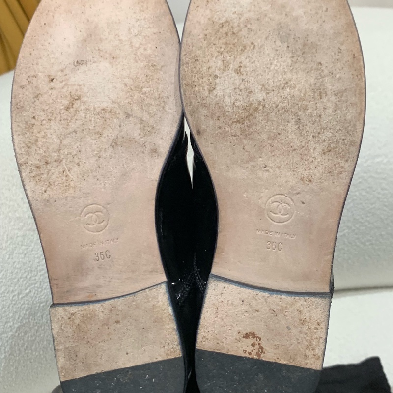 Chanel/香奈兒 黑色拼皮德比鞋 尺寸：36 配塵袋-6