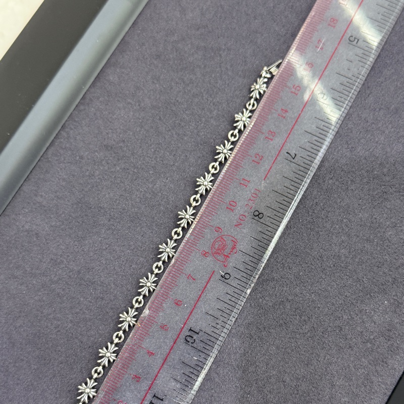 全新ChromeHeart克羅心925純銀 TinyE十字花手鍊 Xs碼-6