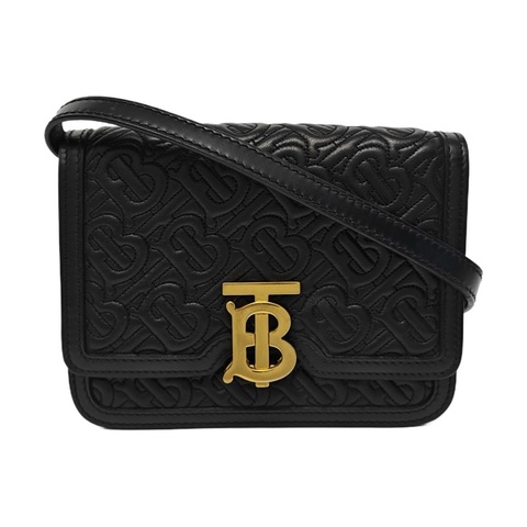 Burberry TB 迷你 黑色牛皮TB單肩包斜挎包 金色五金 可拆卸肩帶