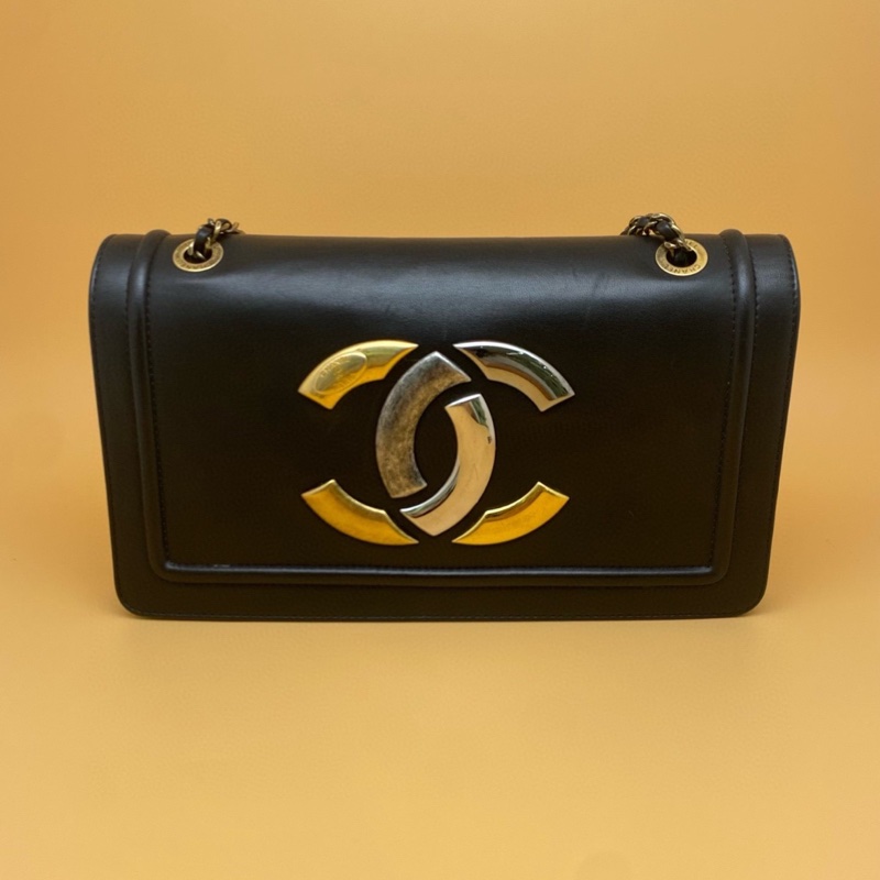 【絕版罕有款✨不怕撞包❤️全網獨有✨】香奈兒 CHANEL 黑色金扣大logo單肩斜挎鏈條包-1