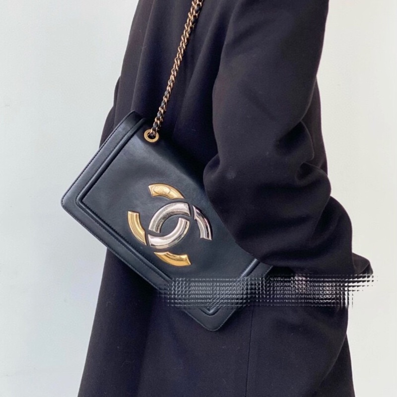 【絕版罕有款✨不怕撞包❤️全網獨有✨】香奈兒 CHANEL 黑色金扣大logo單肩斜挎鏈條包-4