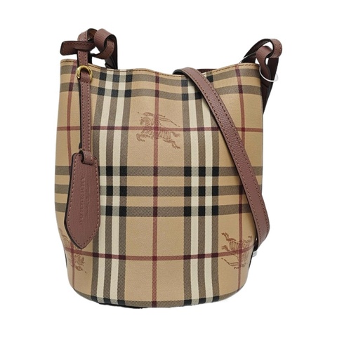 Burberry Lorne 卡其色塗層帆布戰馬格紋單肩包斜挎包