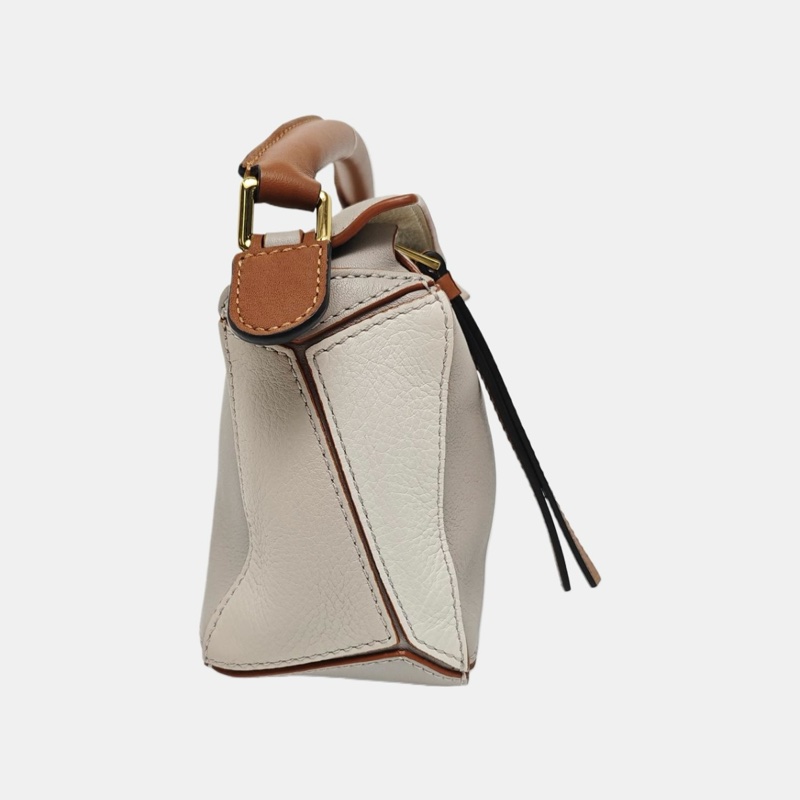 LOEWE Puzzle 迷你 拼色牛皮幾何包單肩包 金色五金 可拆卸肩帶 配件齊全-2