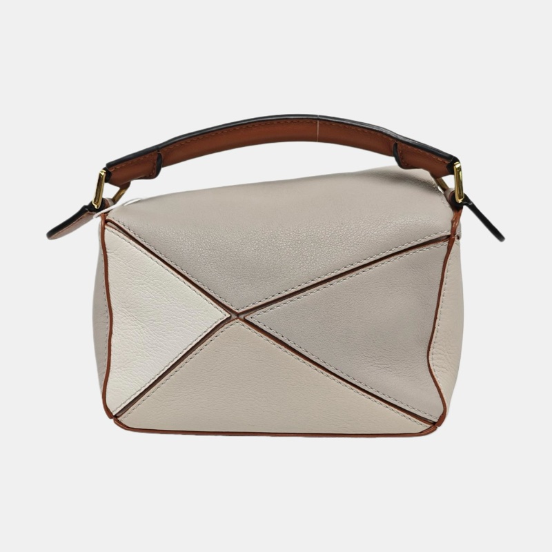 LOEWE Puzzle 迷你 拼色牛皮幾何包單肩包 金色五金 可拆卸肩帶 配件齊全-3