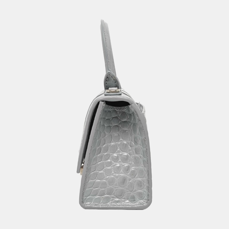 BALENCIAGA Hourglass 超小號 藍灰色牛皮鰐魚紋沙漏包手挽袋-1