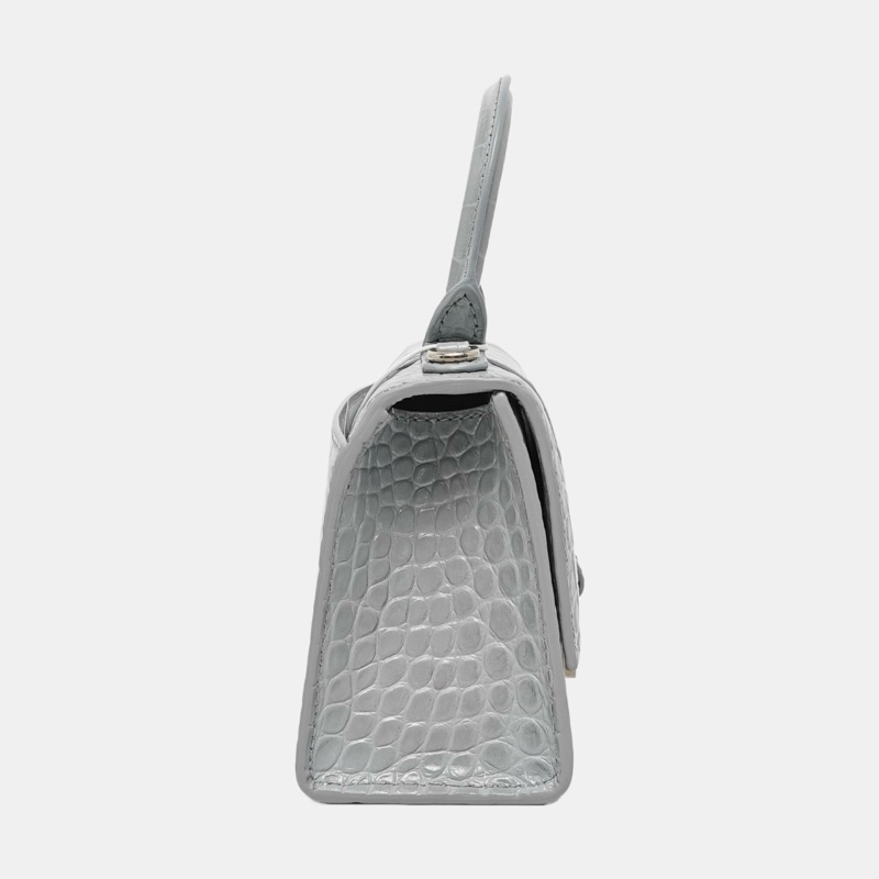 BALENCIAGA Hourglass 超小號 藍灰色牛皮鰐魚紋沙漏包手挽袋-2