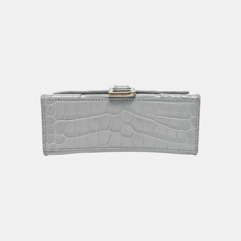 BALENCIAGA Hourglass 超小號 藍灰色牛皮鰐魚紋沙漏包手挽袋-4