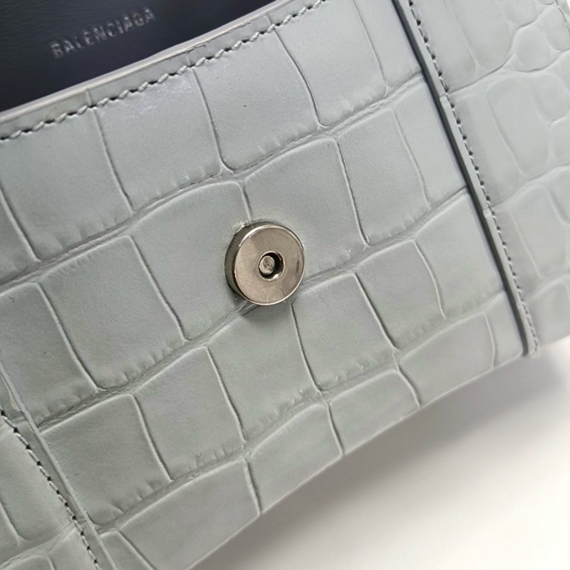 BALENCIAGA Hourglass 超小號 藍灰色牛皮鰐魚紋沙漏包手挽袋-6