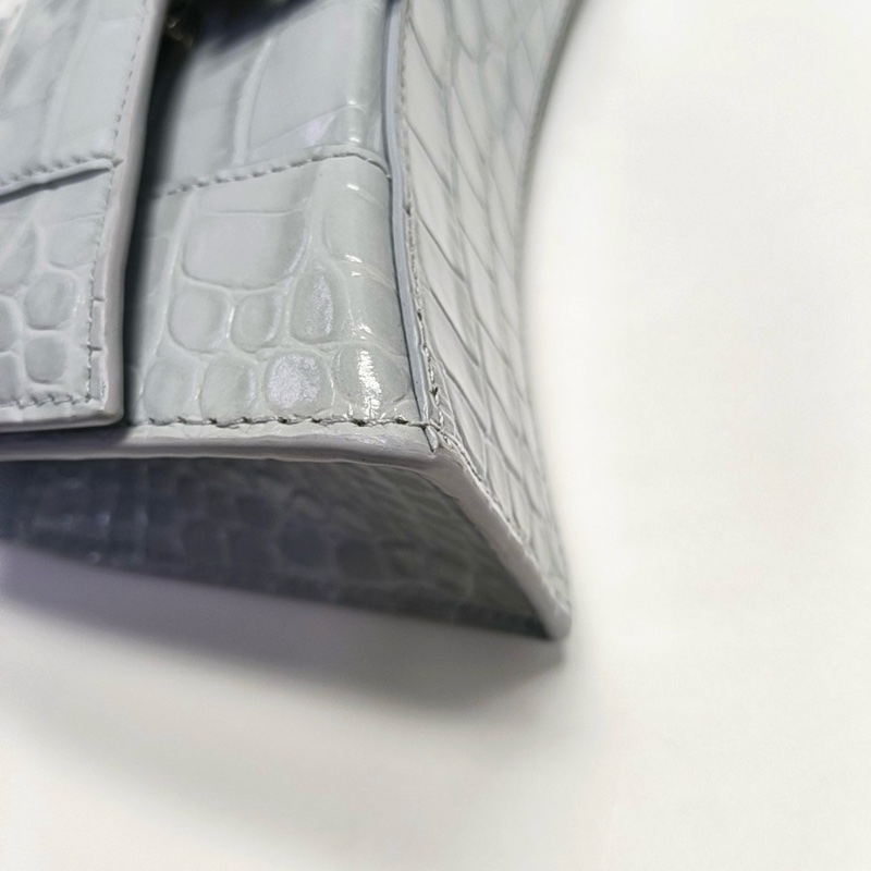 BALENCIAGA Hourglass 超小號 藍灰色牛皮鰐魚紋沙漏包手挽袋-8