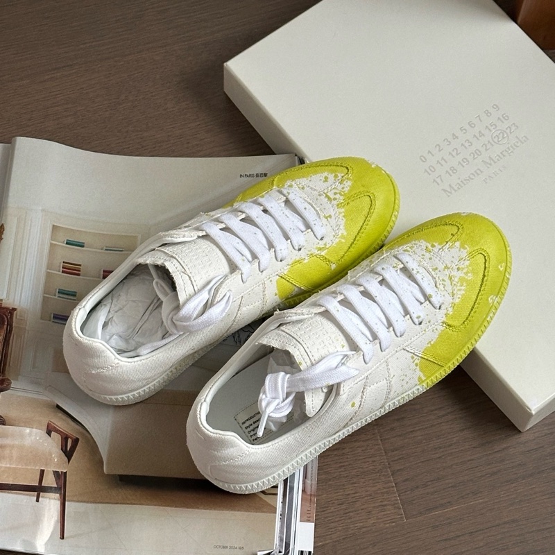 全新MaisonMargiela 馬吉拉經典款黃色潑墨塗鴉帆布德訓鞋，尺寸:36碼，配件:盒子-0