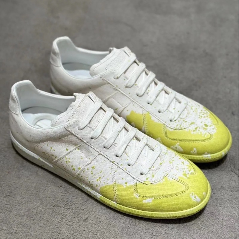 全新MaisonMargiela 馬吉拉經典款黃色潑墨塗鴉帆布德訓鞋，尺寸:36碼，配件:盒子-2