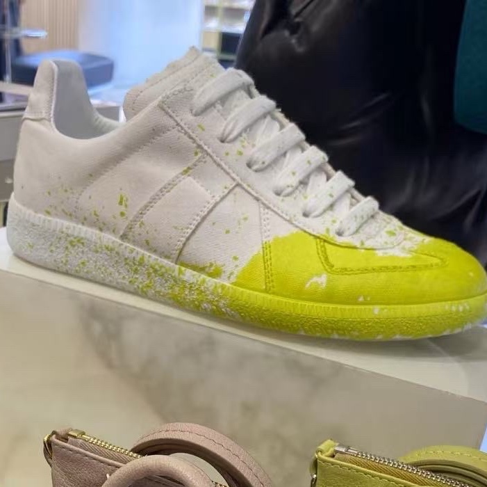 全新MaisonMargiela 馬吉拉經典款黃色潑墨塗鴉帆布德訓鞋，尺寸:36碼，配件:盒子-5