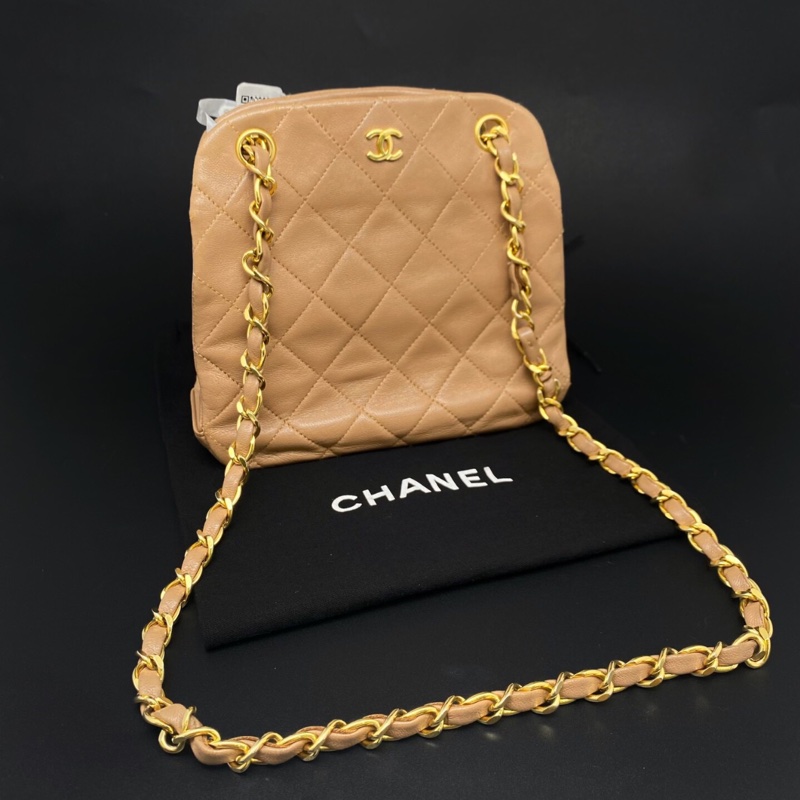 【小可愛系列🥰奶茶配色🧋】Chanel 香奈兒 奶茶色金扣vintage 中古包 鏈條包-1