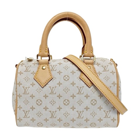 LOUIS VUITTON SPEEDY 20 白色帆布老花提花斜背包