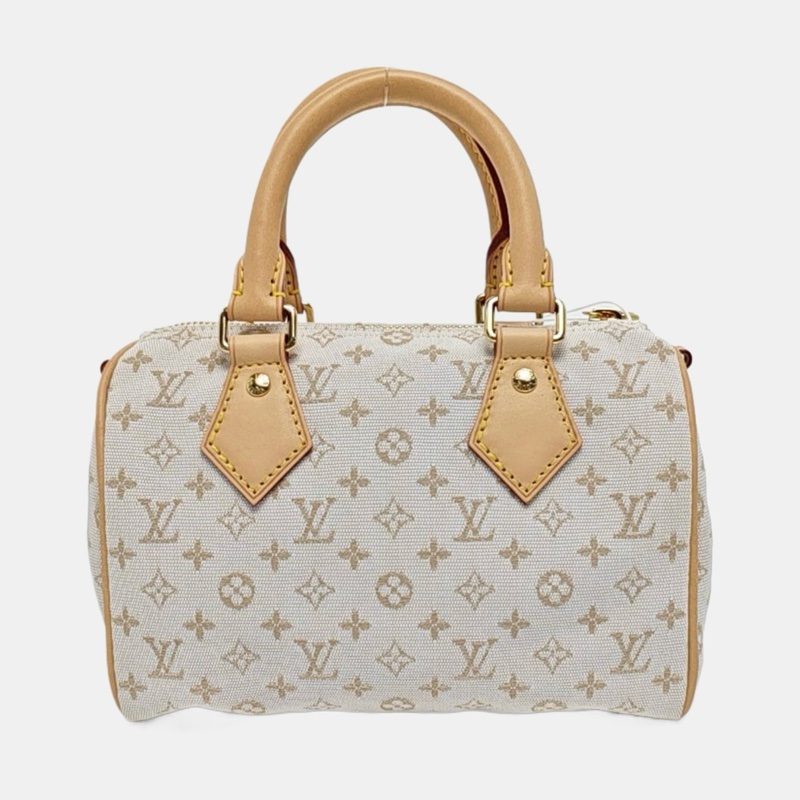 LOUIS VUITTON SPEEDY 20 白色帆布老花提花斜背包-3