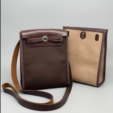 【買一送一😆四季都能背✨全網最低價❤️】Hermes 愛馬仕 中古 herbag mini 斜挎包 棕色➕卡其色