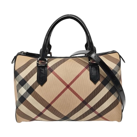 BURBERRY 卡其色塗層帆布手提包 黑色五金