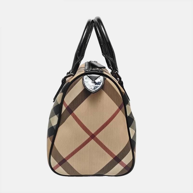 BURBERRY 卡其色塗層帆布手提包 黑色五金-1