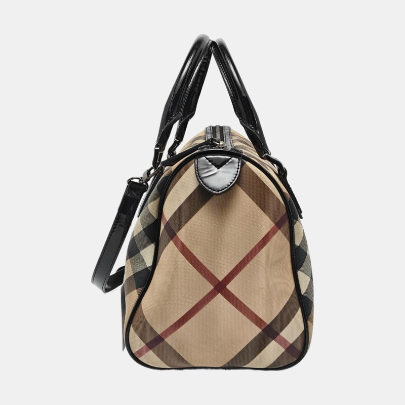 BURBERRY 卡其色塗層帆布手提包 黑色五金-2