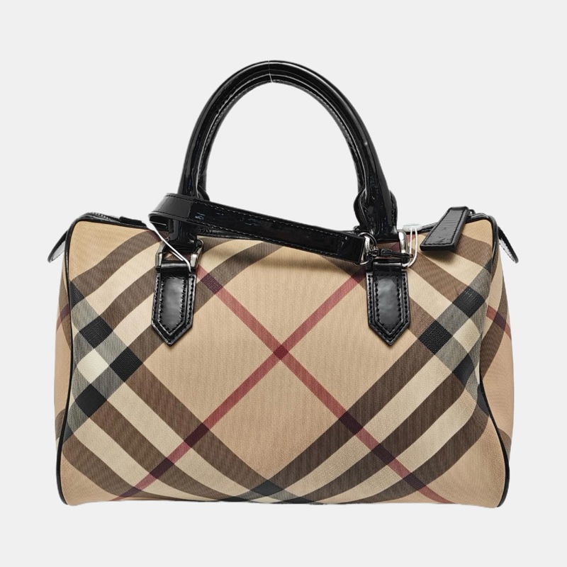 BURBERRY 卡其色塗層帆布手提包 黑色五金-3
