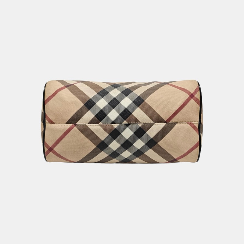 BURBERRY 卡其色塗層帆布手提包 黑色五金-4
