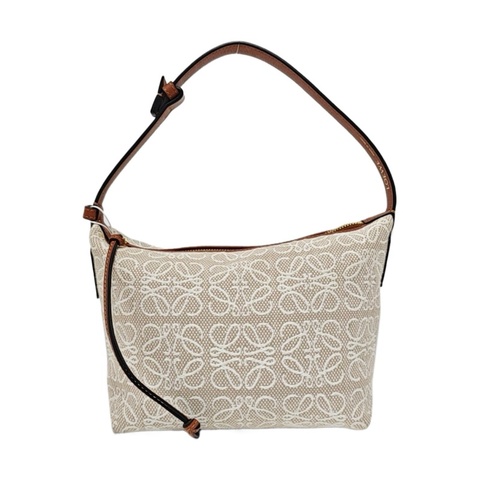LOEWE Anagram 小號 米色帆布老花提花單肩包手提包 金色五金