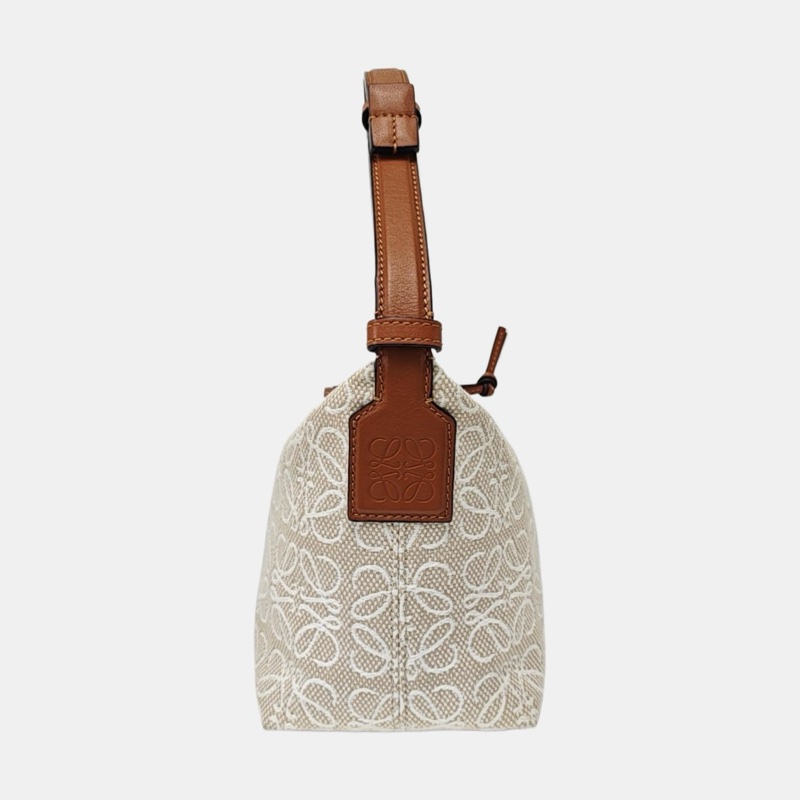 LOEWE Anagram 小號 米色帆布老花提花單肩包手提包 金色五金-2