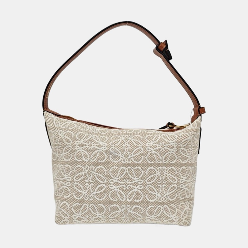 LOEWE Anagram 小號 米色帆布老花提花單肩包手提包 金色五金-3