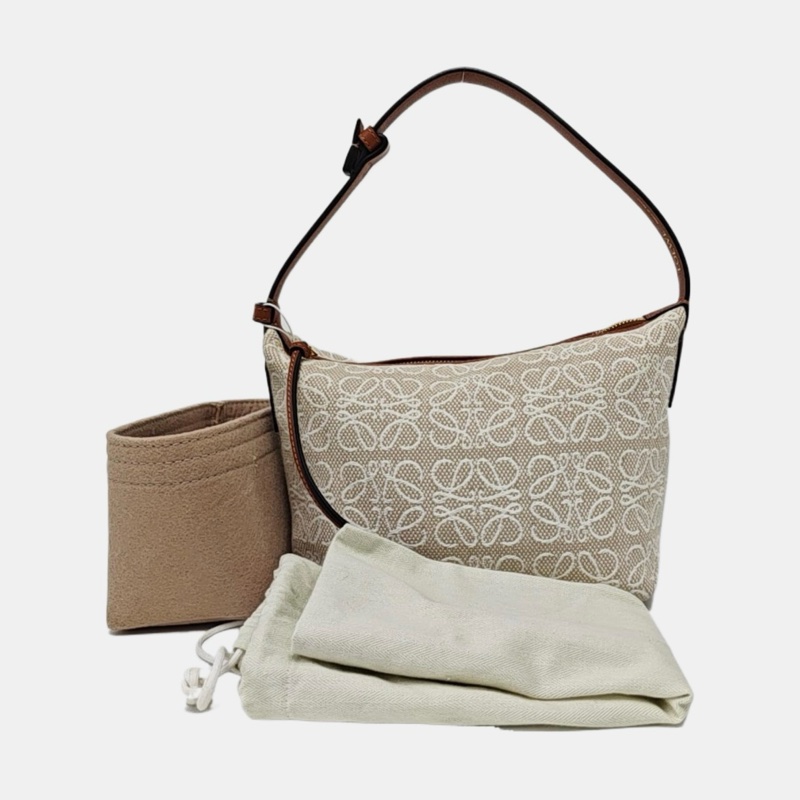 LOEWE Anagram 小號 米色帆布老花提花單肩包手提包 金色五金-5